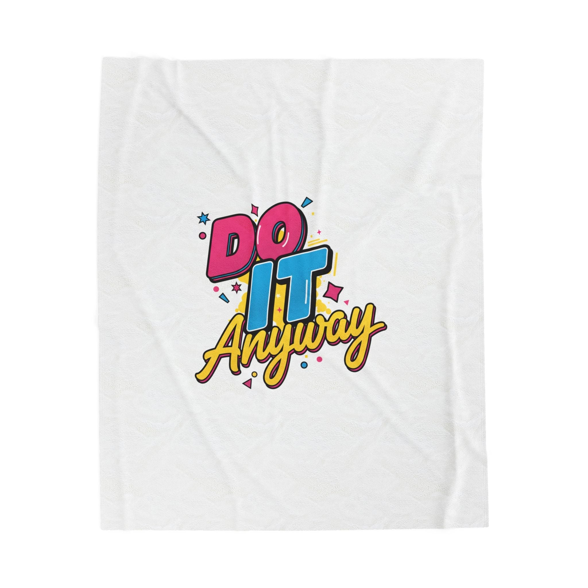 Do It Anyway Typography Velveteen Plush Blanket | Maximalist Stacked Type