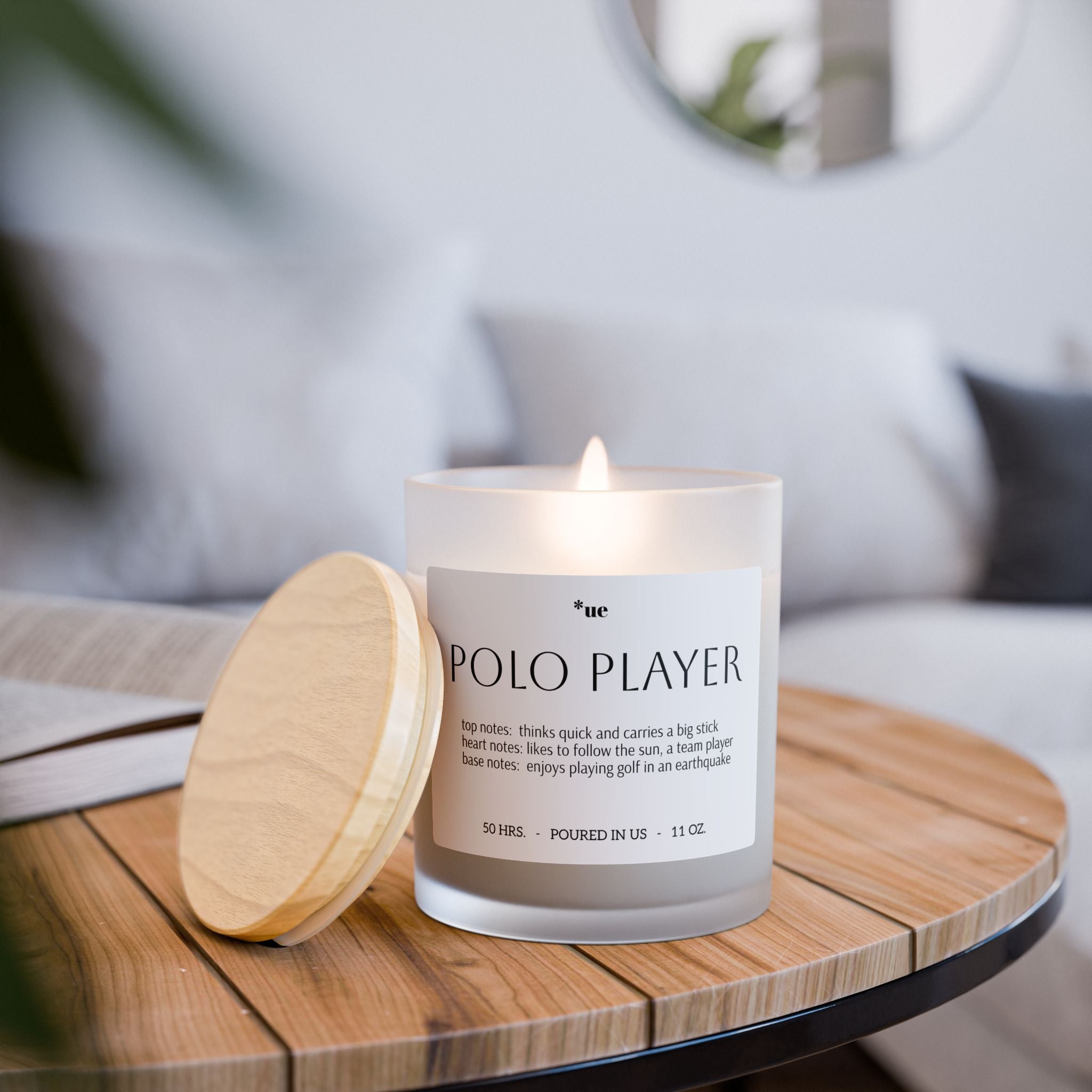 Frosted Glass Candle, 11oz - Polo Player