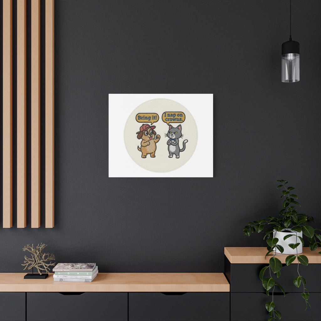 Funny Cat vs Dog Canvas | Pet Rivalry Wall Art