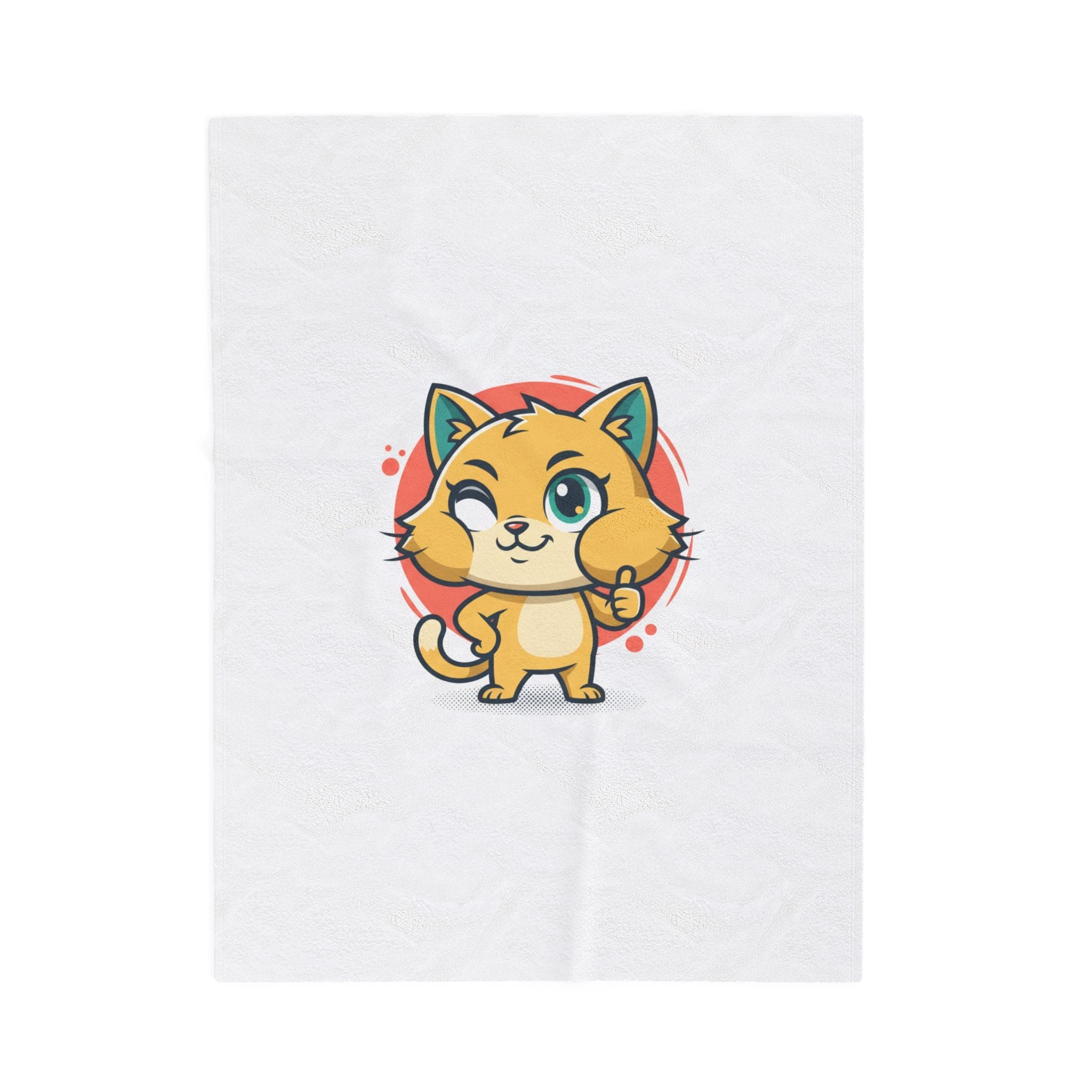 Cute Cheeky Cat Illustration Velveteen Plush Blanket | Rodent-Core Vibe