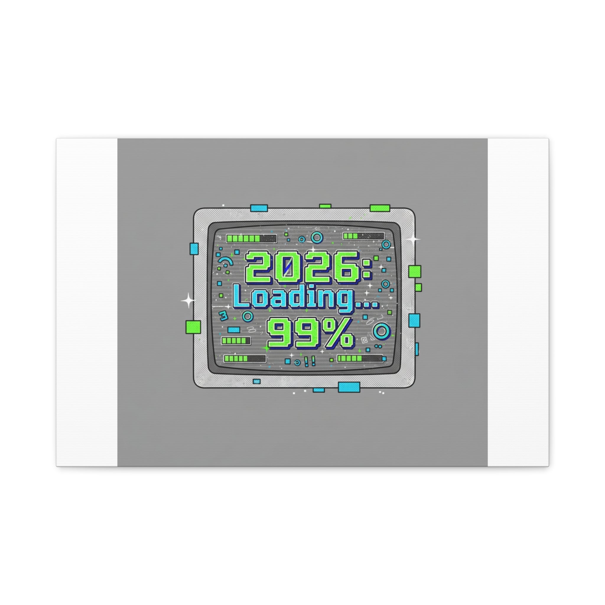 2026 Loading 99% Canvas | NYE countdown, retro system interface