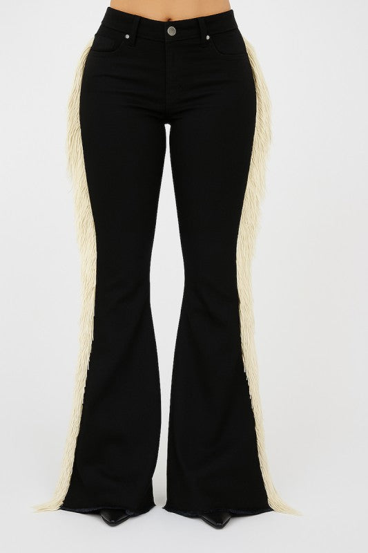 GJG Denim Festival Fringe Bell Bottom Jean in Black Denim