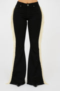 GJG Denim Festival Fringe Bell Bottom Jean in Black Denim