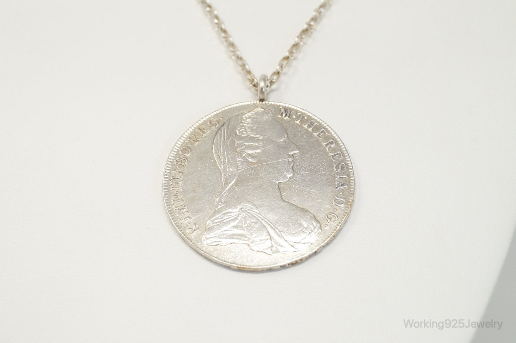 Antique 1780 M. Theresia Austrian Silver Thaler Coin Necklace