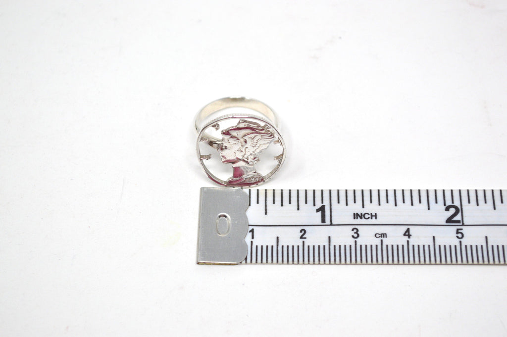 Antique 1941 Mercury Dime Sterling Silver Cutout Ring - Size 4.5 - Coin Jewelry