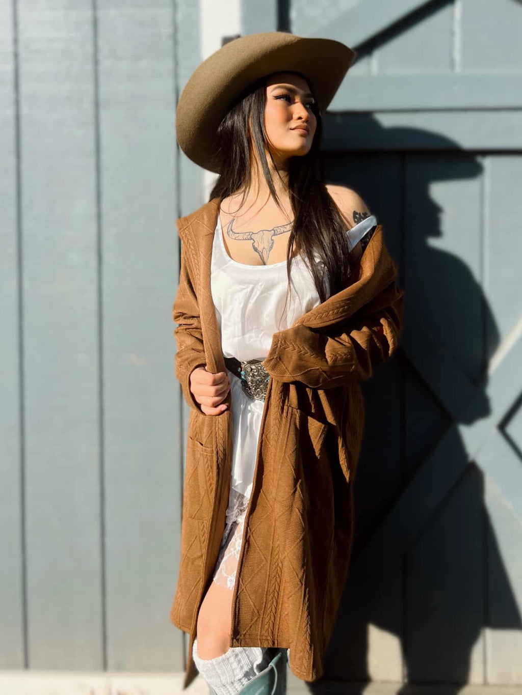 Collared Button-Up Drop Shoulder Sweater Coat
