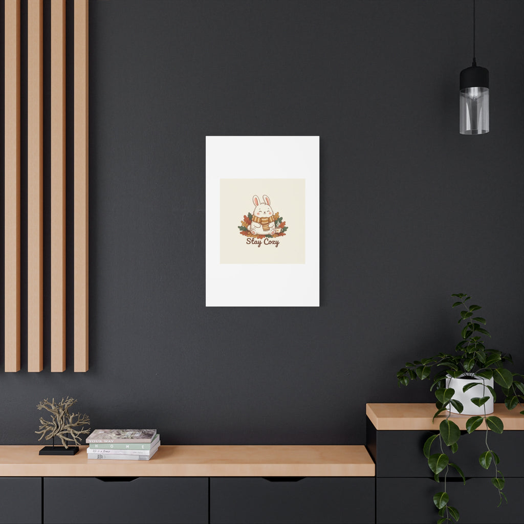 Cozy Bunny Illustration Canvas | Cute Critter Winter Forest Art