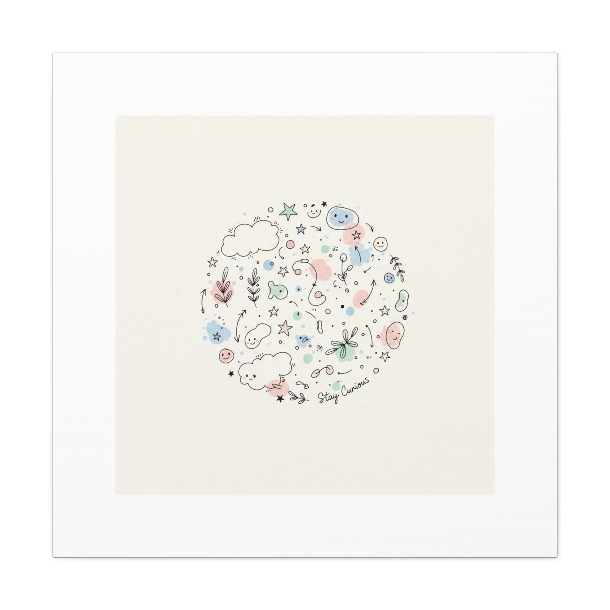 Doodle Circle Line Drawing Matte Canvas, Hand-Drawn Sketch Art
