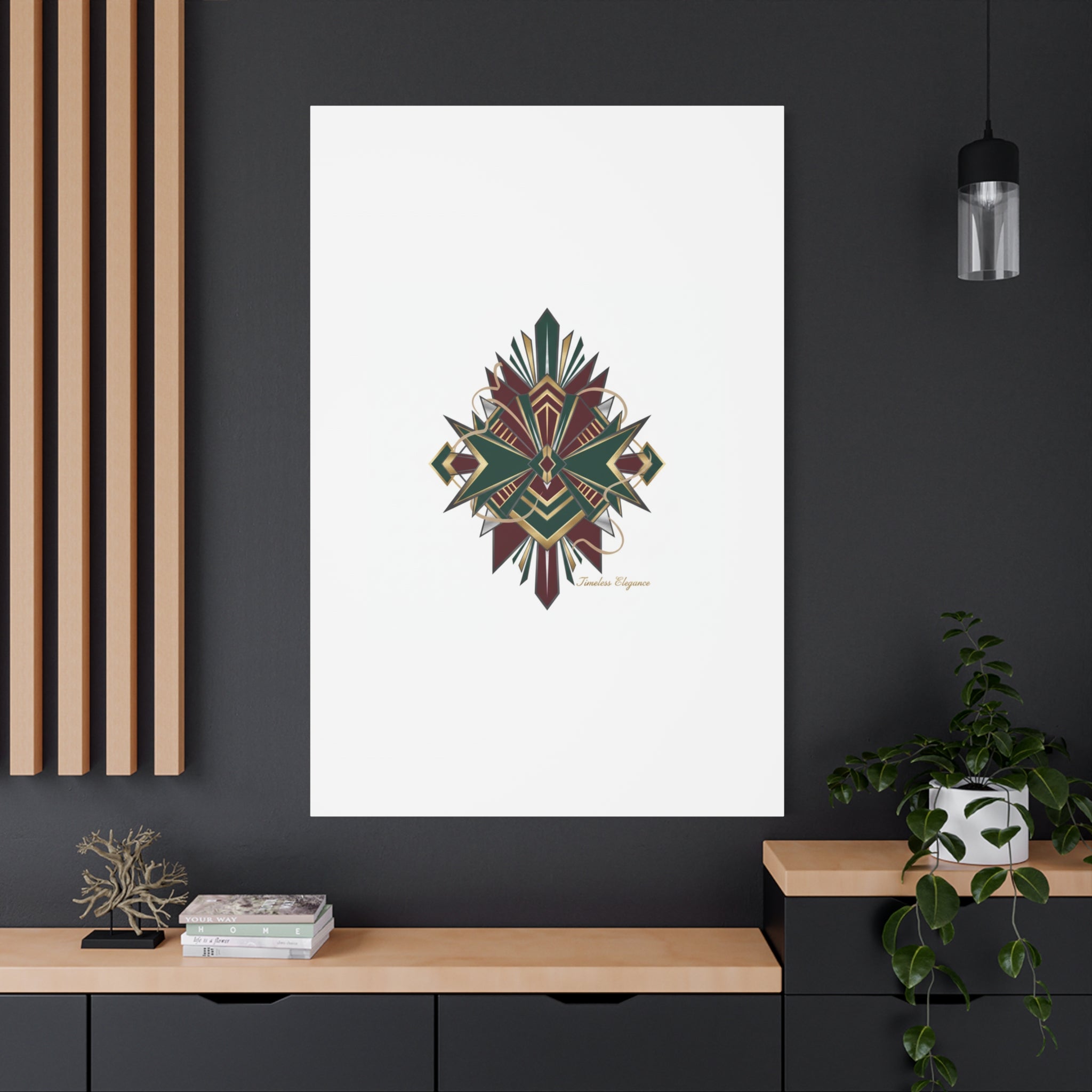 Art Deco geometric brass print Canvas | Neo-Deco chrome & gold fan motif