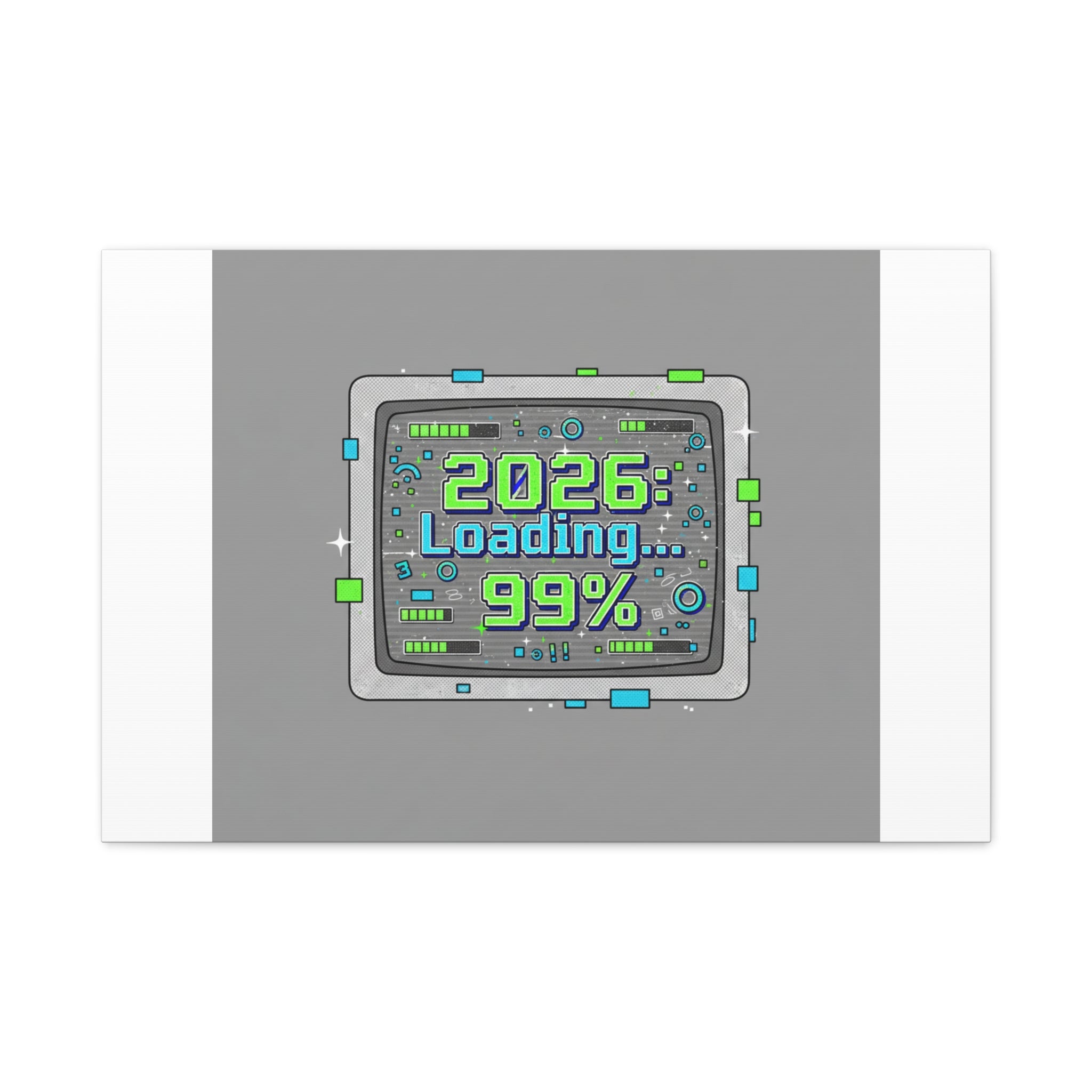 2026 Loading 99% Canvas | NYE countdown, retro system interface
