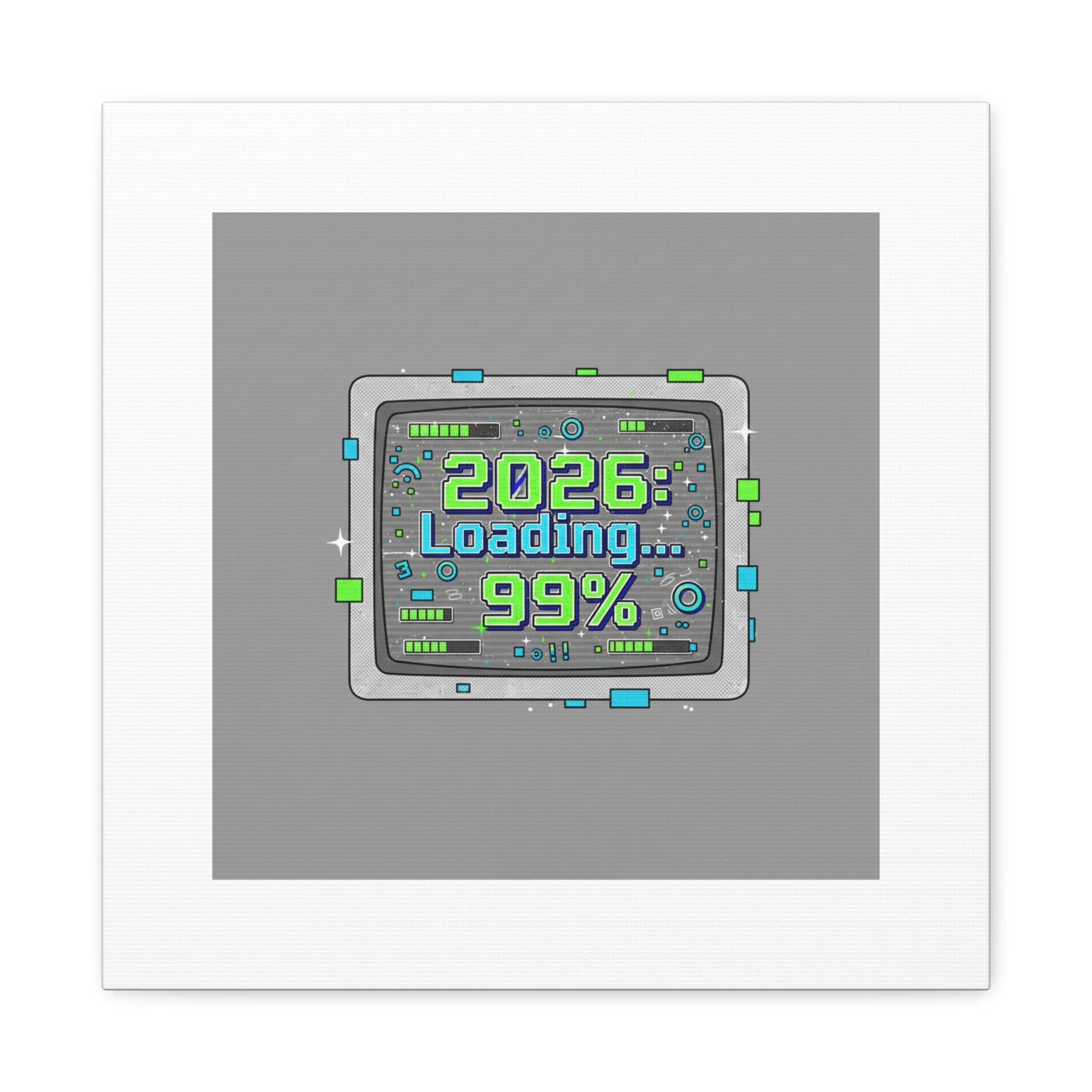 2026 Loading 99% Canvas | NYE countdown, retro system interface
