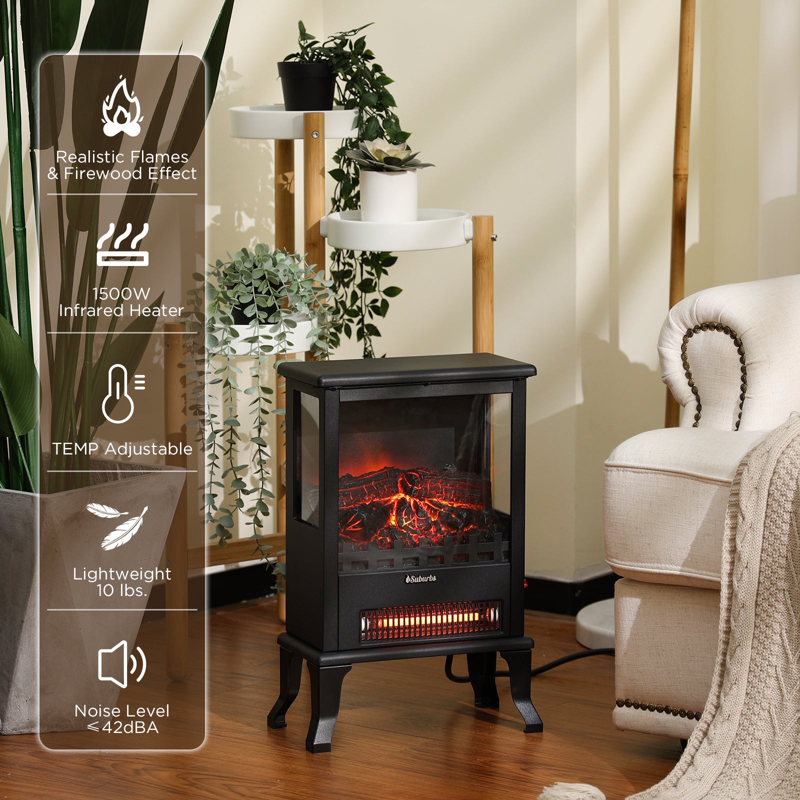 (Open Box) Suburbs TS17Q Electric Fireplace Stove Heater
