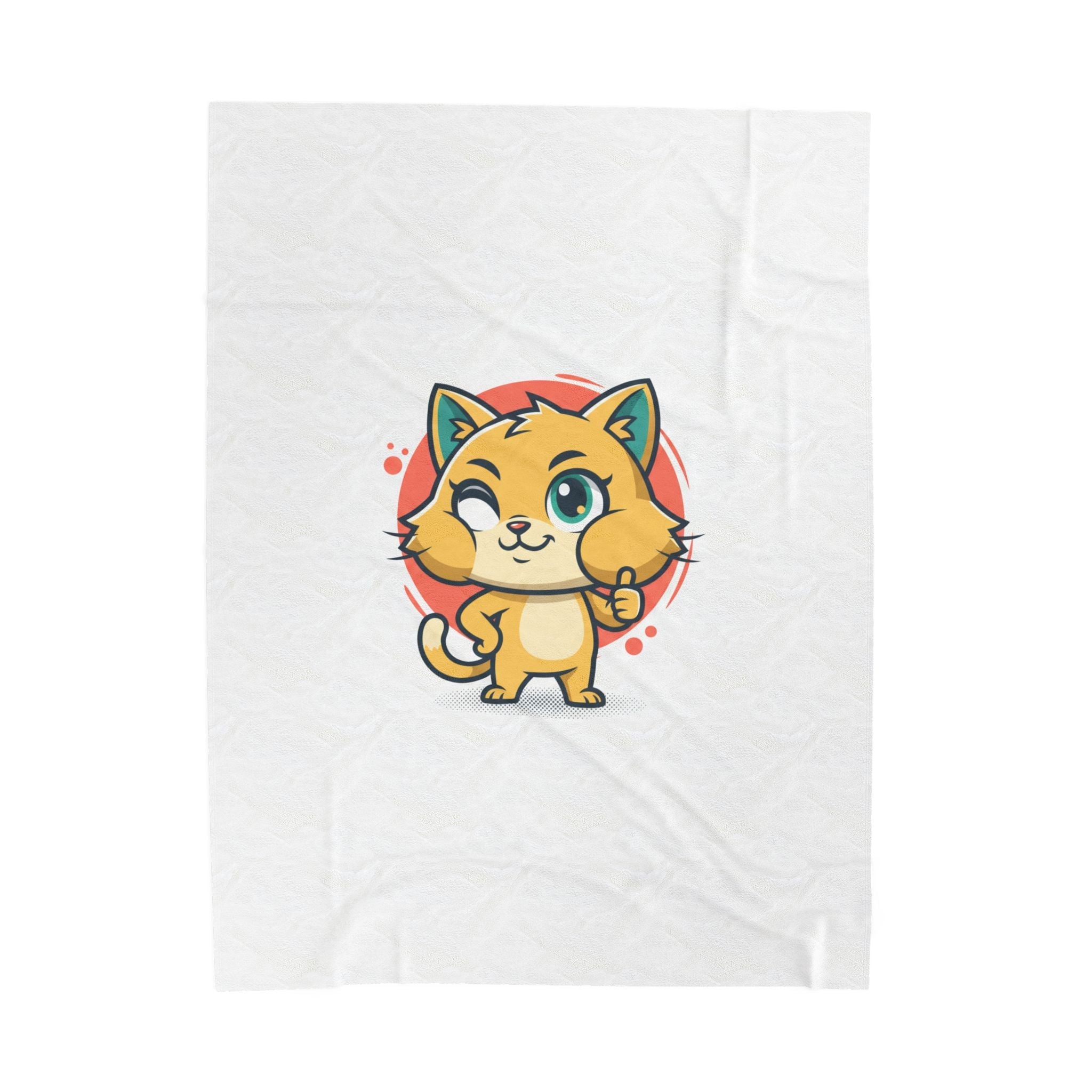 Cute Cheeky Cat Illustration Velveteen Plush Blanket | Rodent-Core Vibe