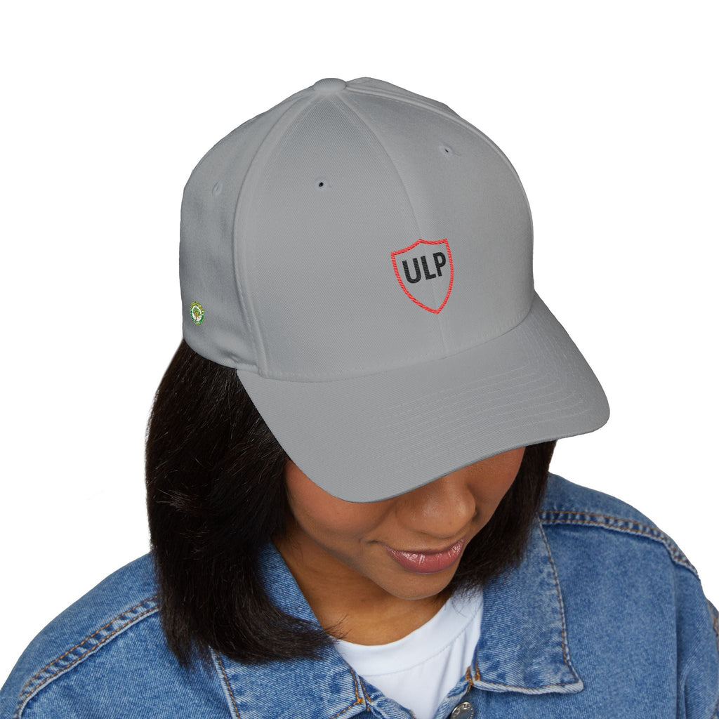 Embroidered 'ULP' Shield Cap — White Structured Baseball Hat