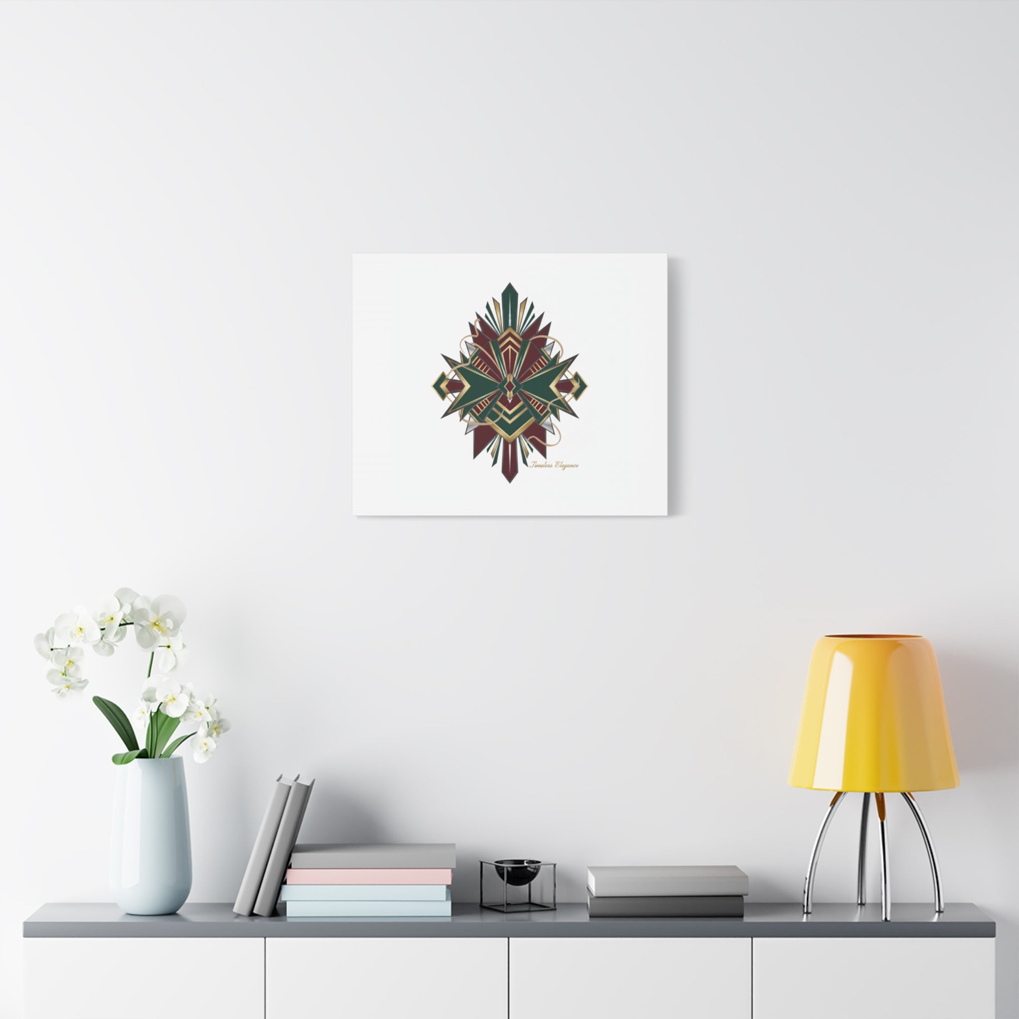 Art Deco geometric brass print Canvas | Neo-Deco chrome & gold fan motif