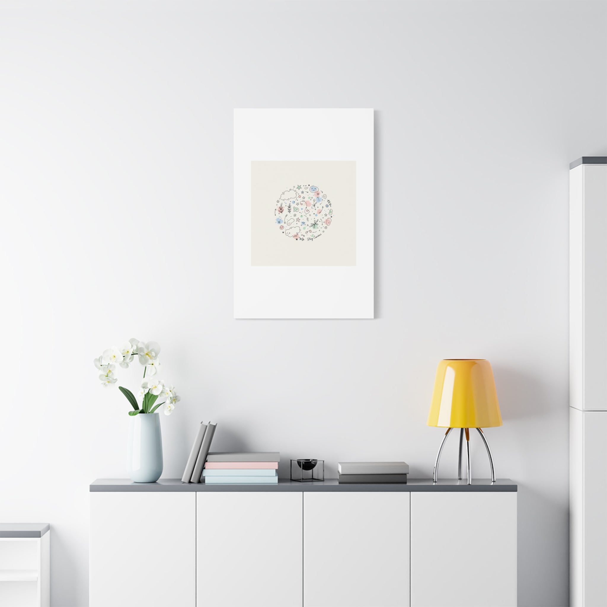 Doodle Circle Line Drawing Matte Canvas, Hand-Drawn Sketch Art