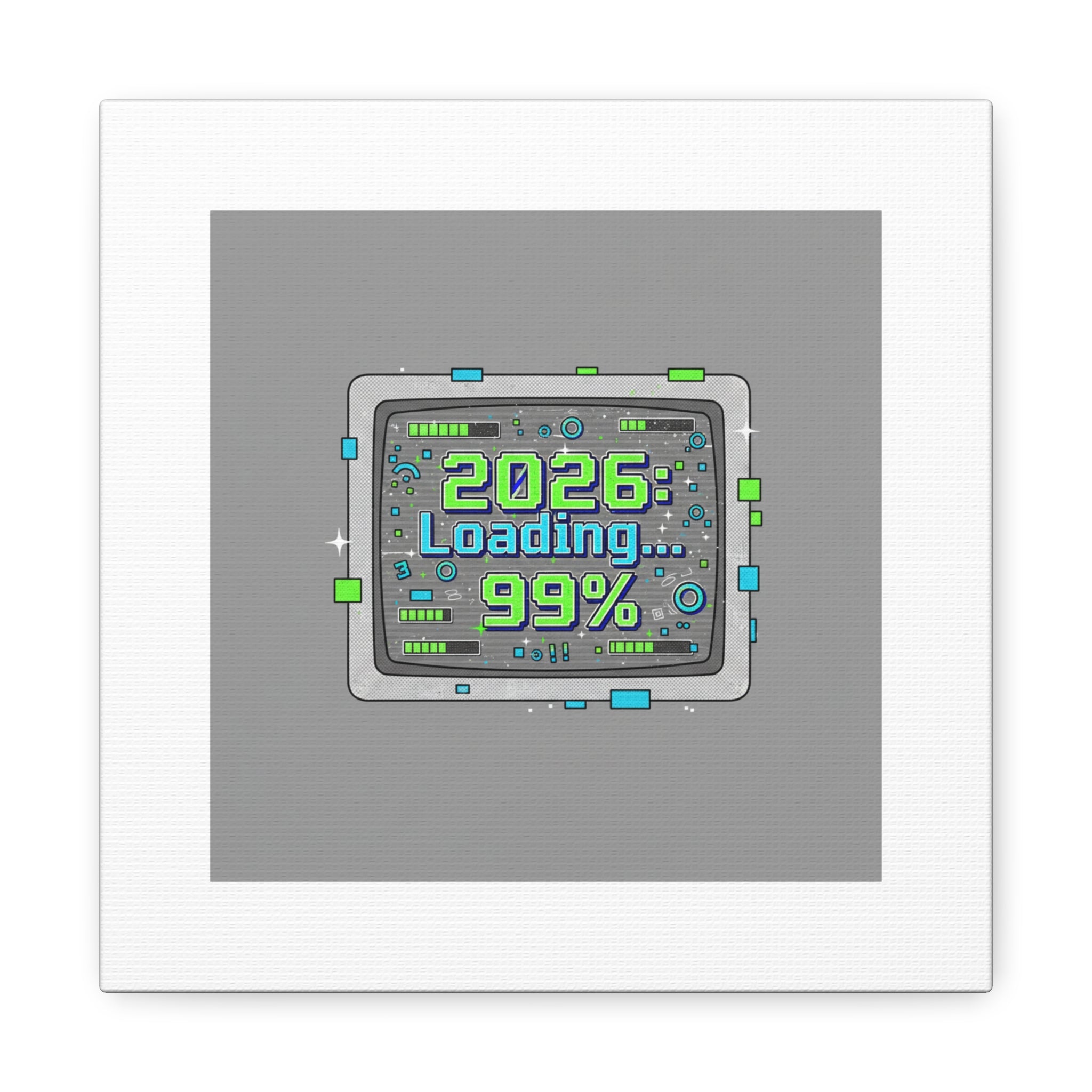 2026 Loading 99% Canvas | NYE countdown, retro system interface