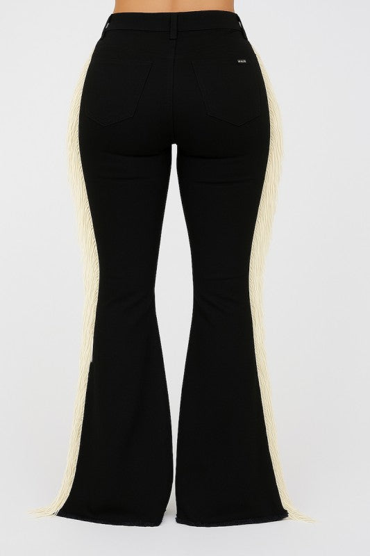 GJG Denim Festival Fringe Bell Bottom Jean in Black Denim