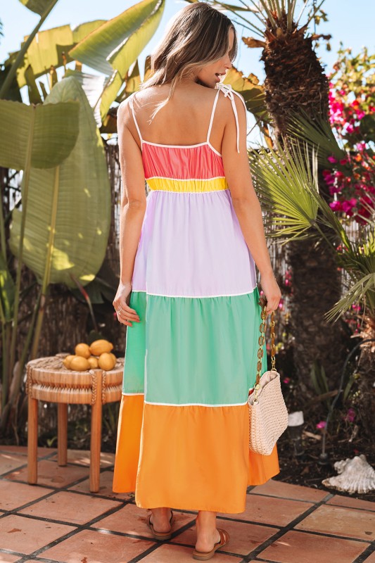 Cassandra Colorblock Self-tie High Waist Maxi Dres