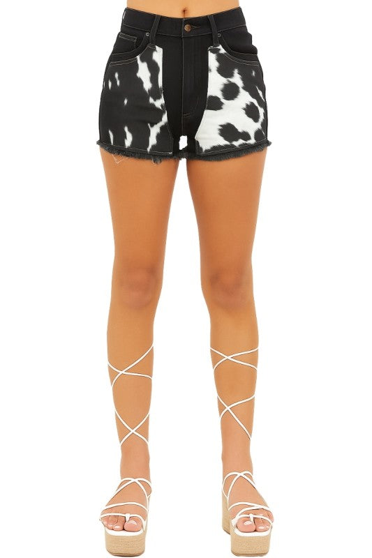 GJG Denim Cowhide Denim Short in Black Denim