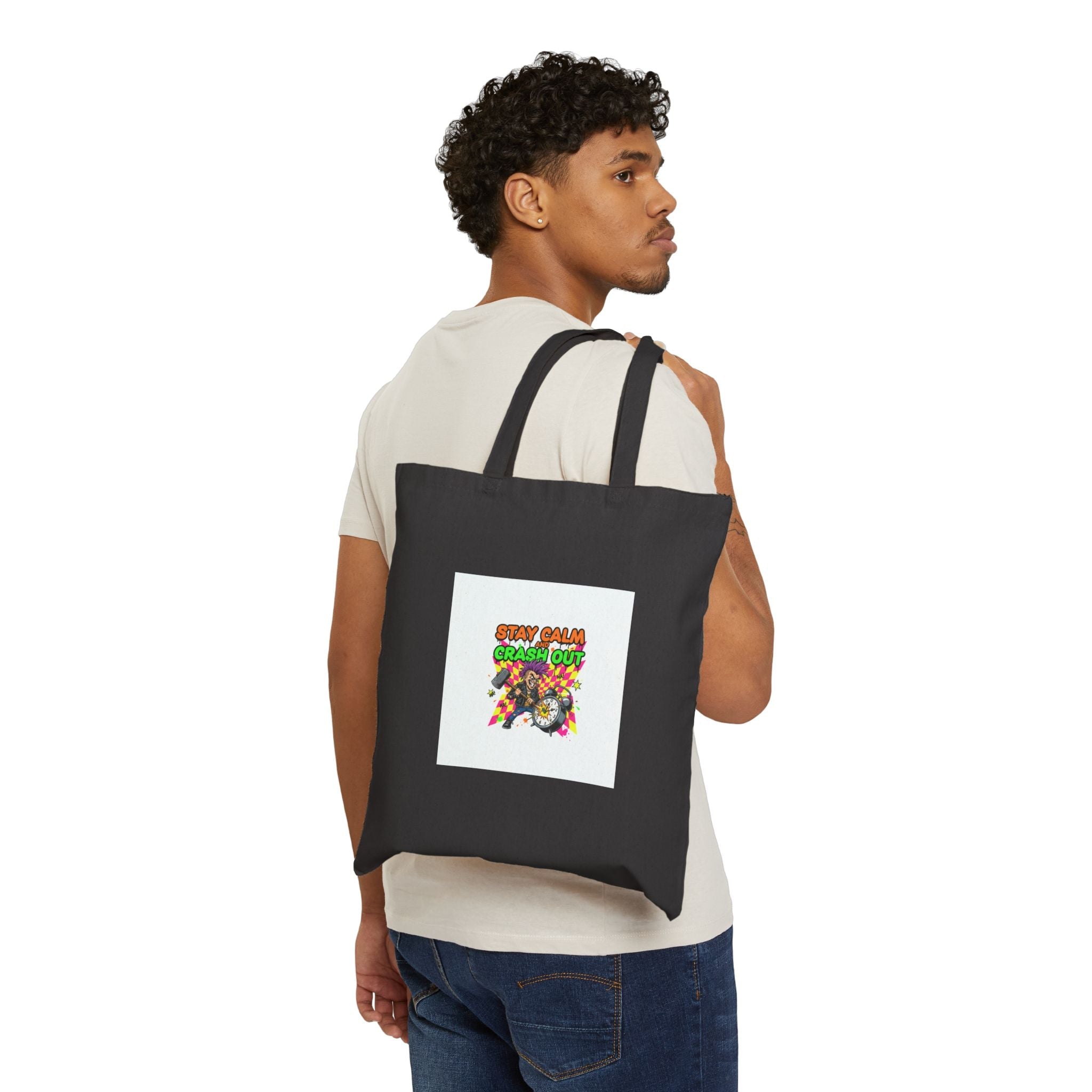 Crash Out warning graphic Tote | neon skatepunk meltdown design