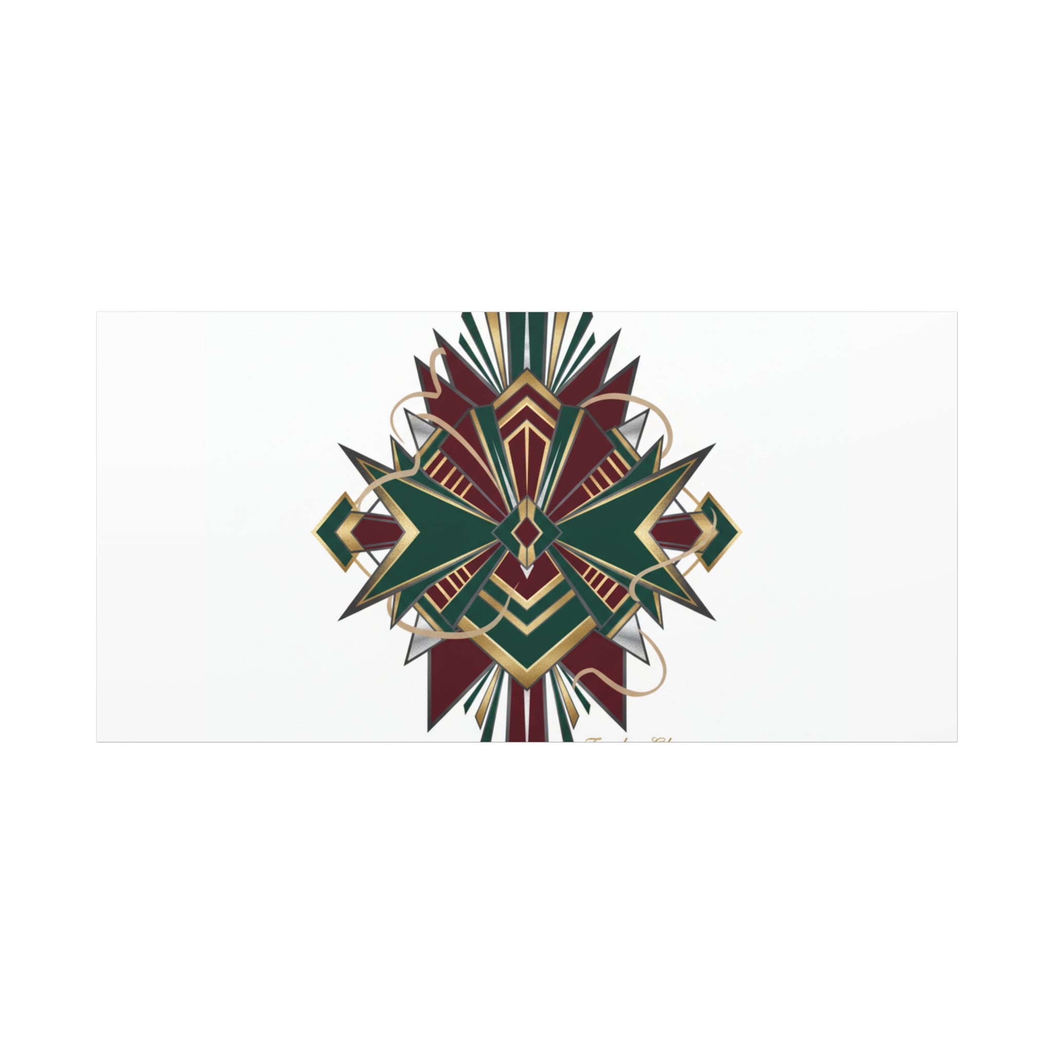 Art Deco geometric brass print Canvas | Neo-Deco chrome & gold fan motif