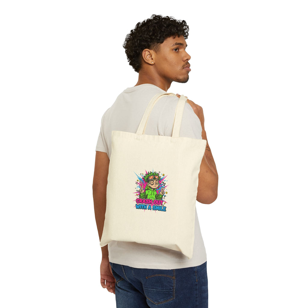 Crash Out Warning Tote | neon graffiti meltdown, skate streetwear