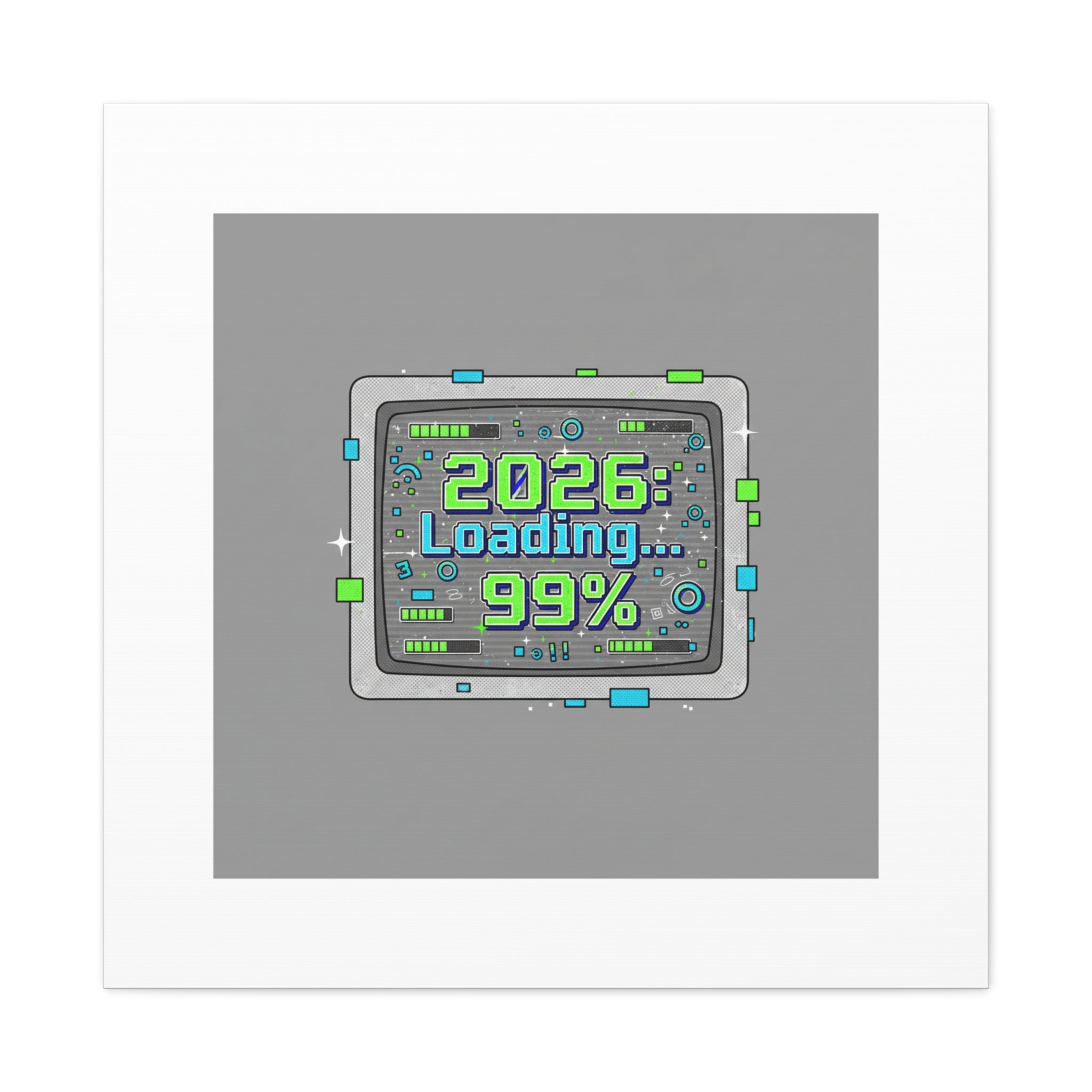 2026 Loading 99% Canvas | NYE countdown, retro system interface