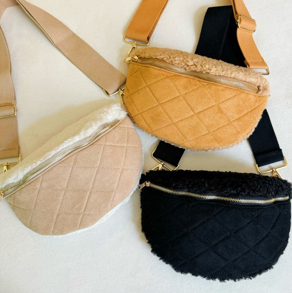 Fuzzy & Quilted Luxe Sling Bag – Cozy Everyday Crossbody