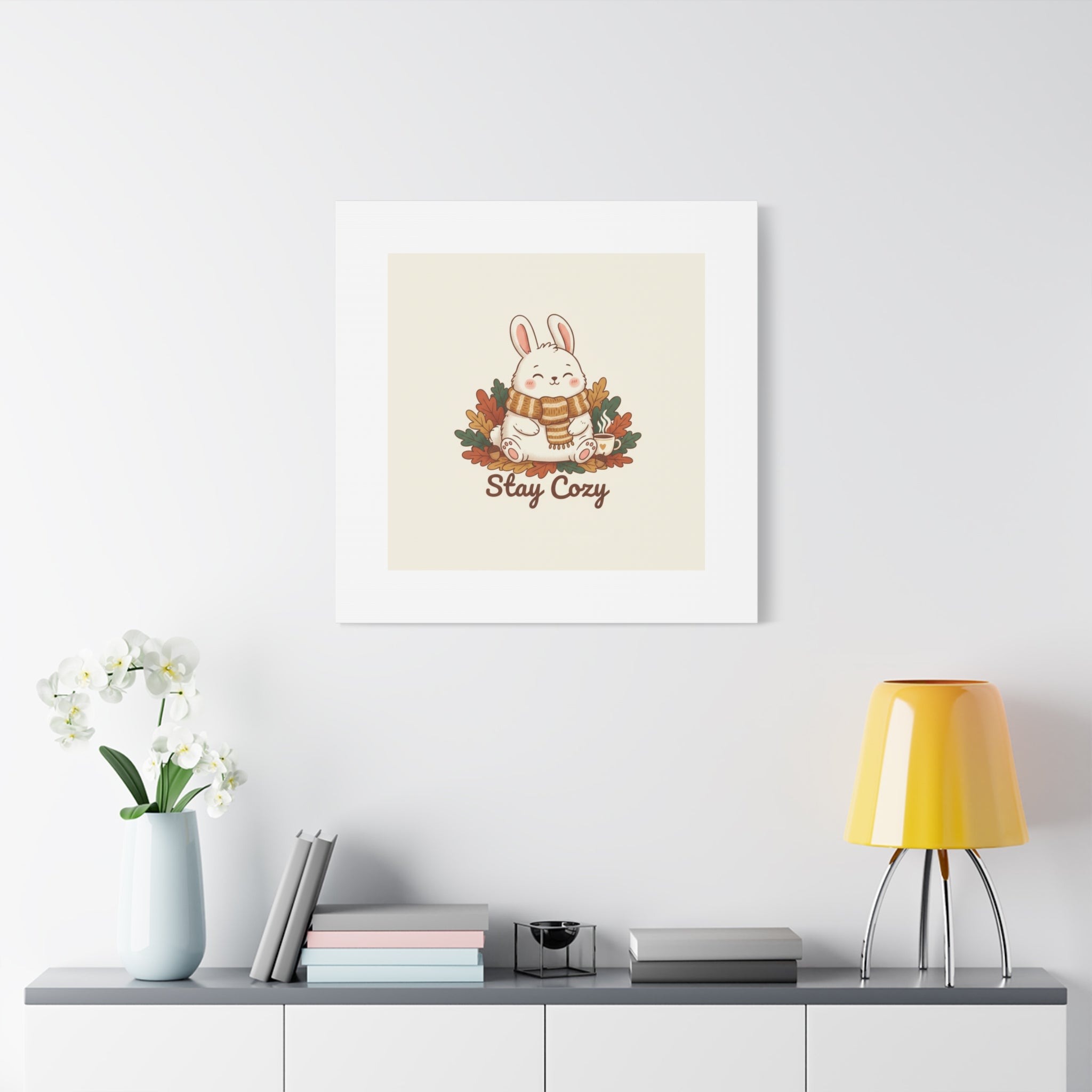 Cozy Bunny Illustration Canvas | Cute Critter Winter Forest Art