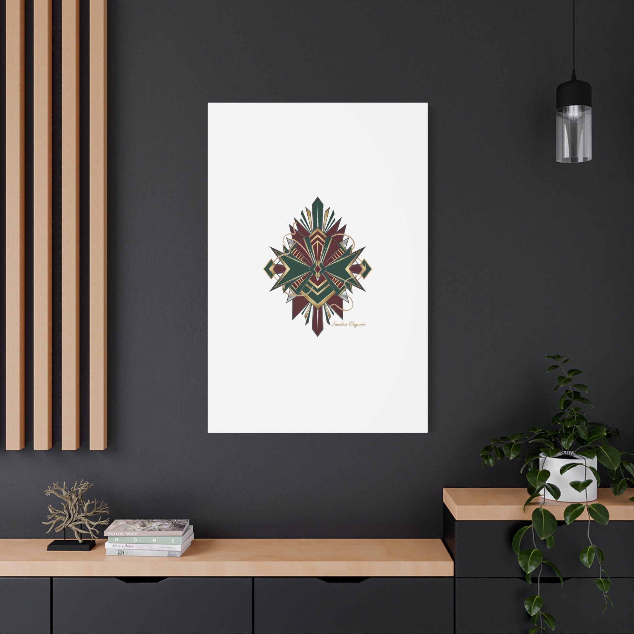 Art Deco geometric brass print Canvas | Neo-Deco chrome & gold fan motif