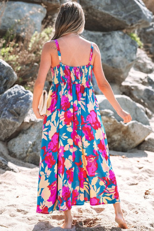 Goldie Floral High Waist Sleeveless Flared Long Dr