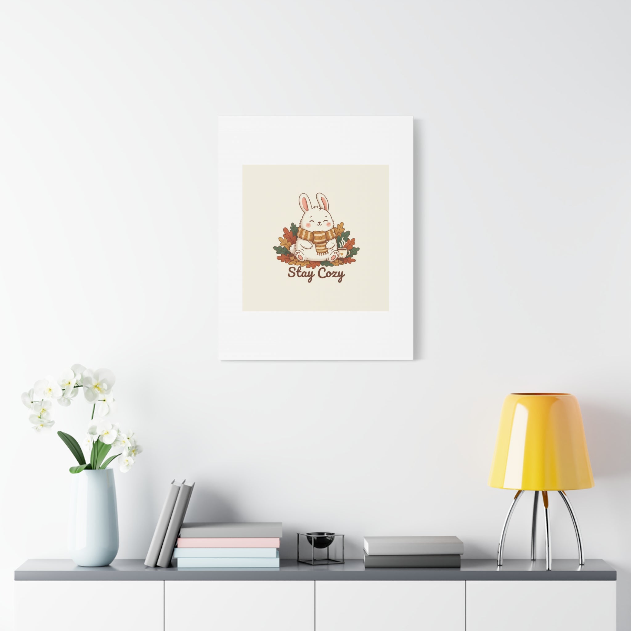 Cozy Bunny Illustration Canvas | Cute Critter Winter Forest Art