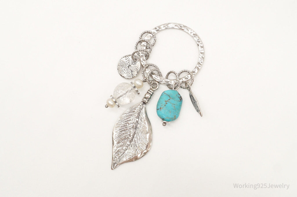 Designer Silpada Leaves Turquoise Quartz Charms Sterling Silver Pendant