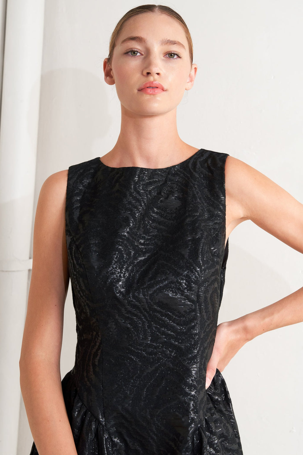 CHECK YOURSELF BLACK WOVEN MIDI DRESS