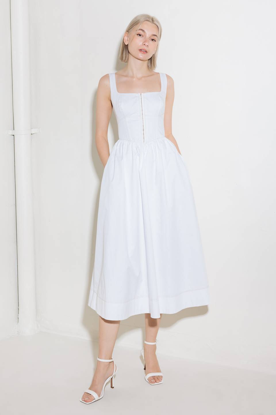 CATCH THE SUN IN WHITE  WOVEN MIDI DRESS