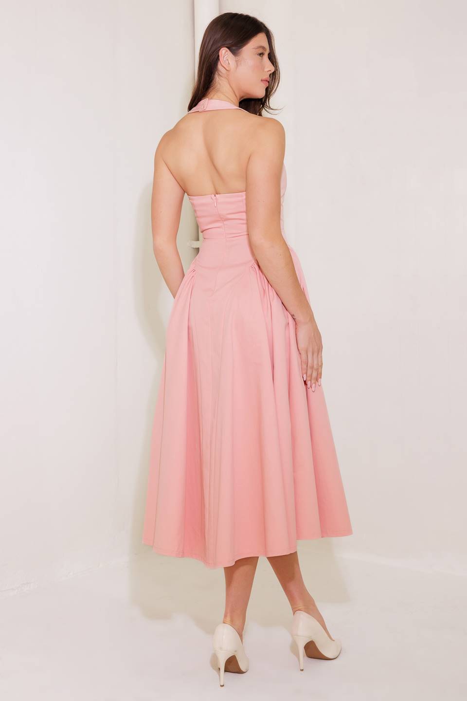CAUGHT IN THE RAIN PINK WOVEN MIDI DRESS