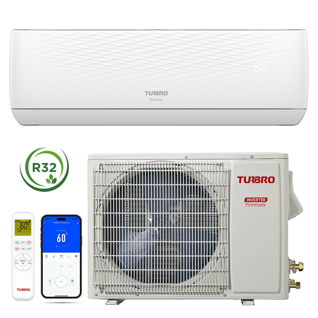 Finnmark 9000 BTU WiFi Ductless Mini Split AC with Heat Pump, 115V/230V (R32)