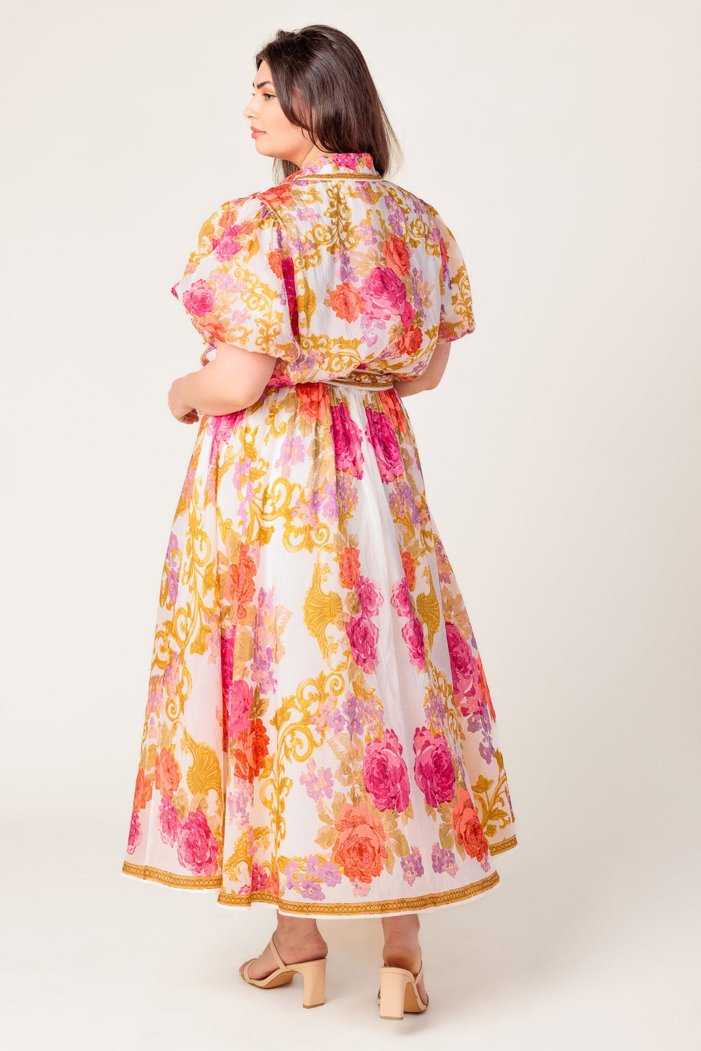 GARDEN TAPESTRY IVORY FLORAL WOVEN MIDI DRESS
