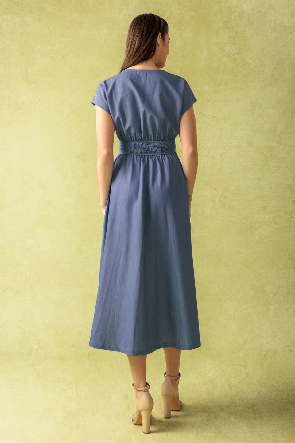 BRIGHT MORNINGS WOVEN MIDI DRESS