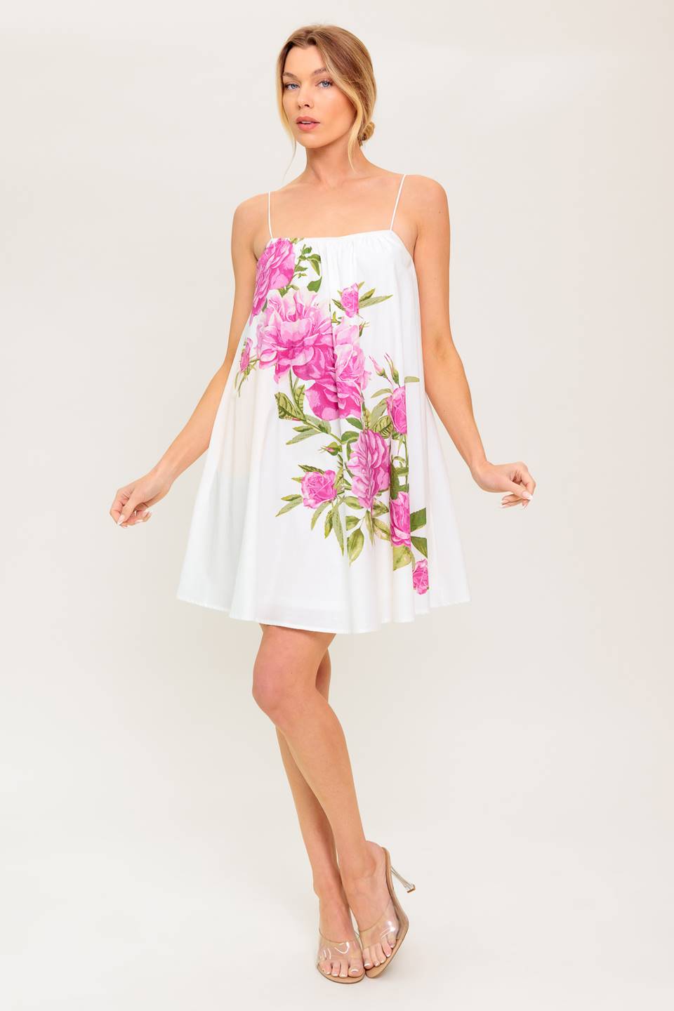 GARDEN WHISPERS PINK FLORAL WOVEN MINI DRESS