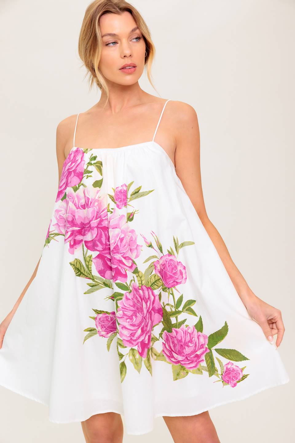 GARDEN WHISPERS PINK FLORAL WOVEN MINI DRESS