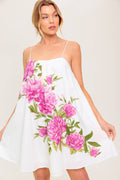 GARDEN WHISPERS PINK FLORAL WOVEN MINI DRESS