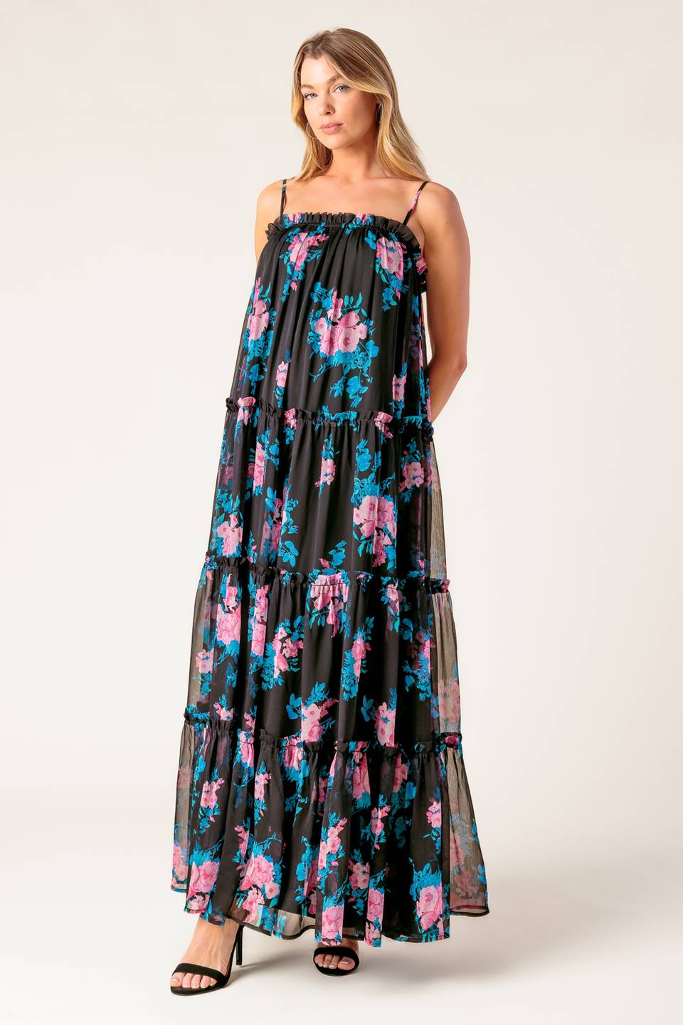 EXCITING LOVE BLACK WOVEN MAXI DRESS