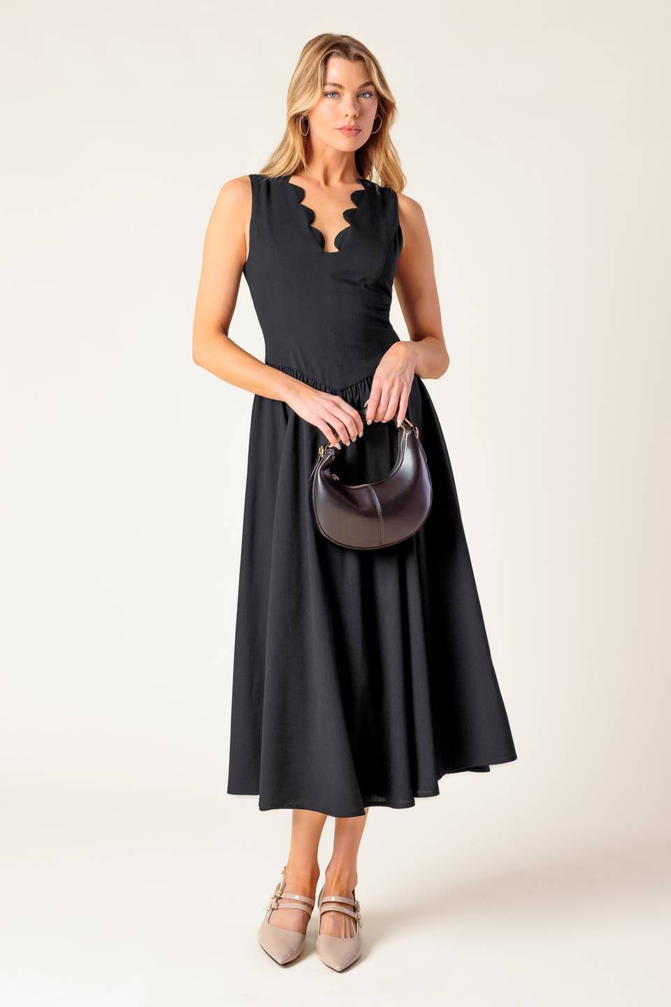 FOR THE RECORD BLACK WOVEN MIDI DRESS