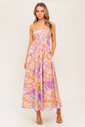 BREEZE SONG PINK WOVEN MIDI DRESS