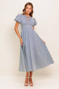 COZY GARDEN IVORY BLUE WOVEN MIDI DRESS