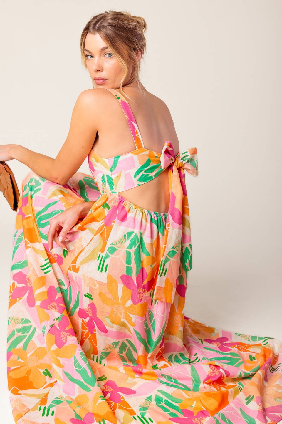 BON VOYAGE PINK ORANGE WOVEN MAXI DRESS