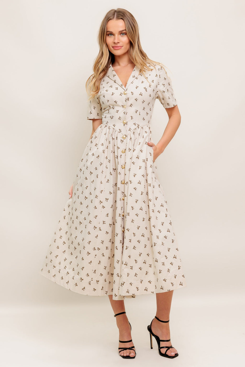 CANDY KISS BEIGE WOVEN MIDI DRESS