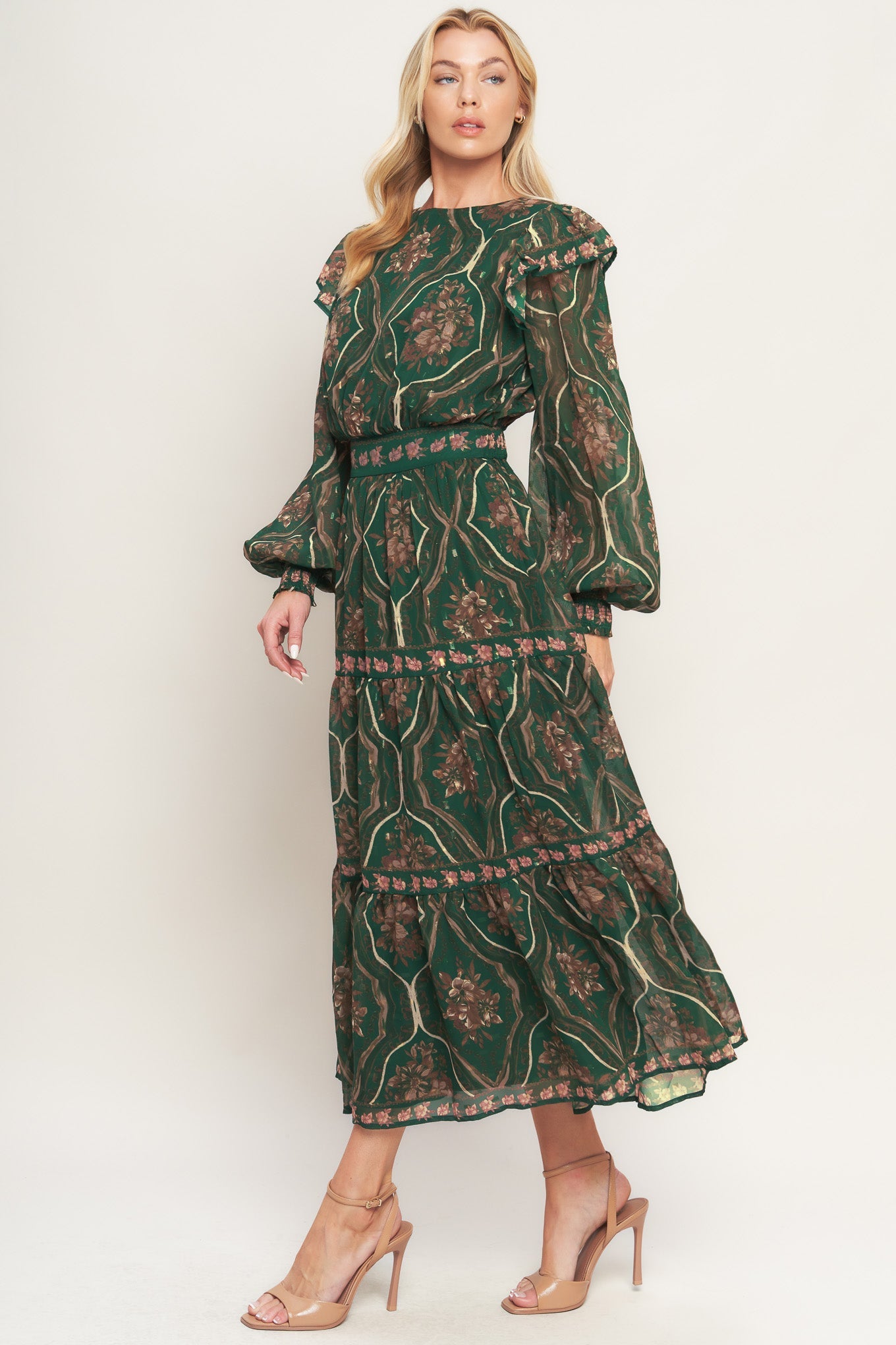 GARDEN LABYRINTH WOVEN MIDI DRESS